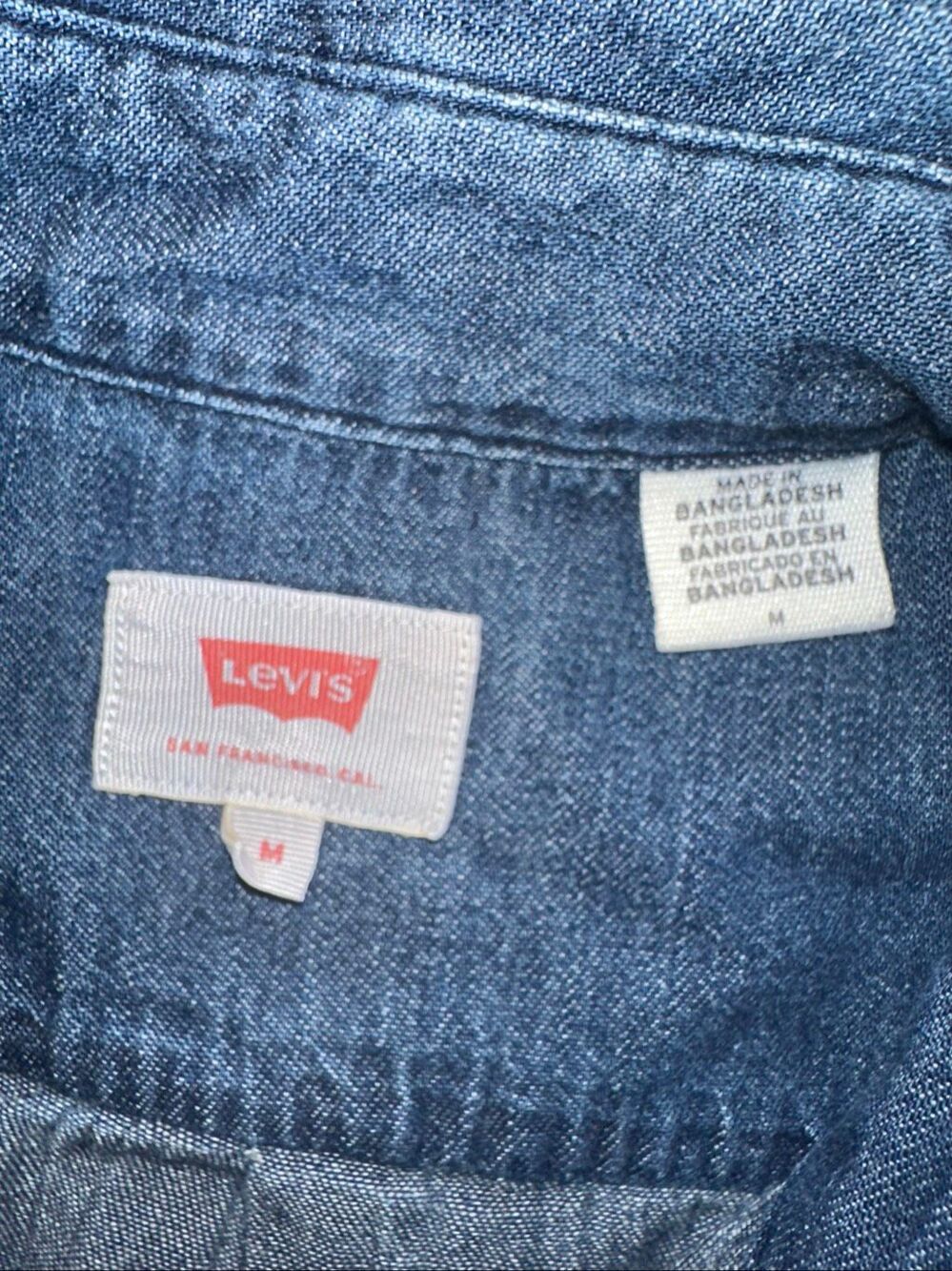 Levi’s Sz M Denim Chambray Button Front Shirt Western Workwear Blue - Picture 3 of 6